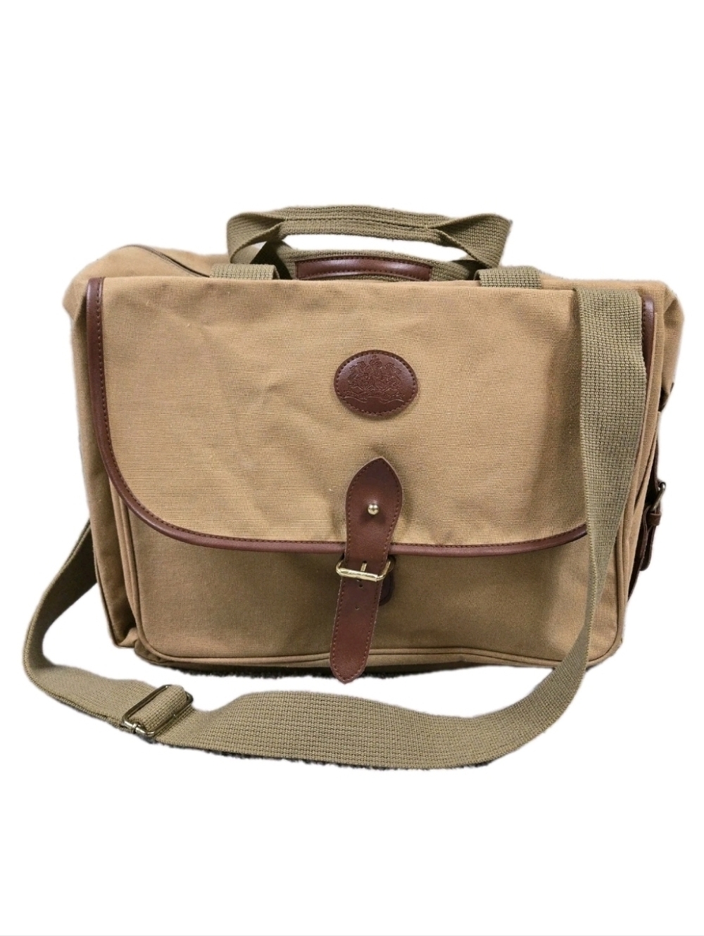 Vintage Polo Ralph Lauren Canvas Messenger Shoulder Bag Laptop Leather Accents